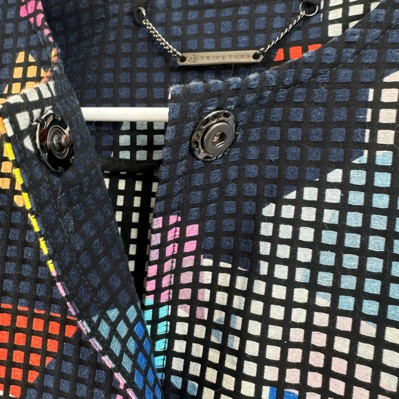 Trina Turk Size 0 Geometric Colorblock Abstract Long Jacket Cotton Snap Front - Picture 6 of 9